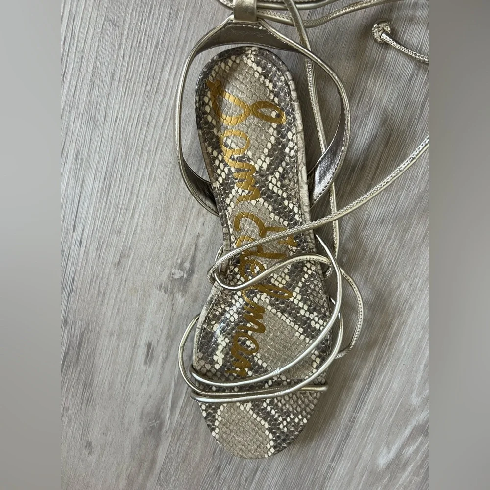 Sam Edelman Tihana Gold Snakeskin Strappy Gladiator Sandals - Picture 5 of 7